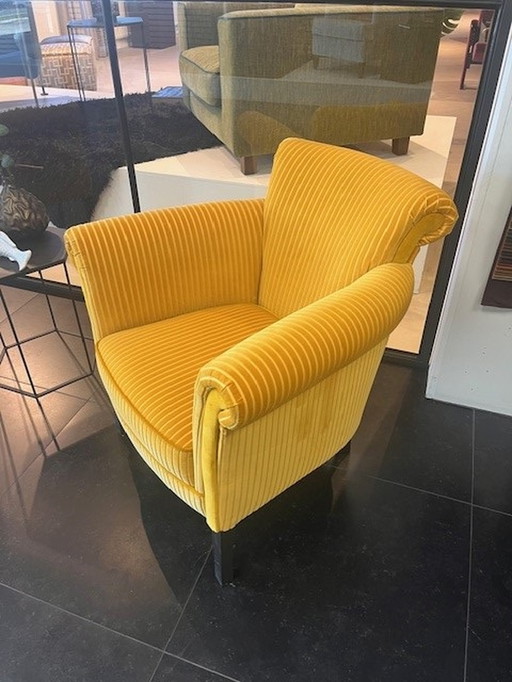 2x fauteuil anglais velours jaune d'or