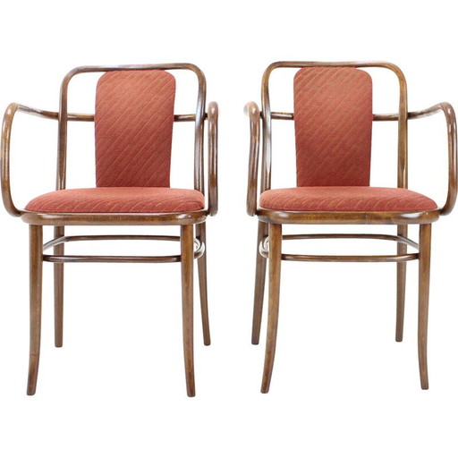 Pair of vintage wood and fabric chairs by Ton, Czechoslovakia 1989s