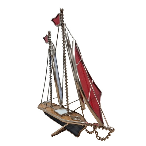 Vintage Stained Glass Sailboat