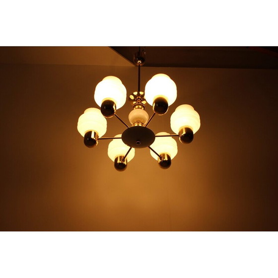 Image 1 of Vintage golden brass and metal chandelier by Kamenicky Senov, Czechoslovakia 1970