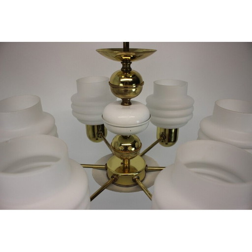 Vintage golden brass and metal chandelier by Kamenicky Senov, Czechoslovakia 1970