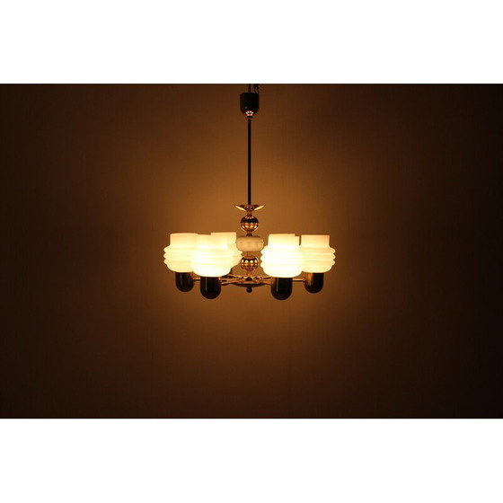 Image 1 of Vintage golden brass and metal chandelier by Kamenicky Senov, Czechoslovakia 1970