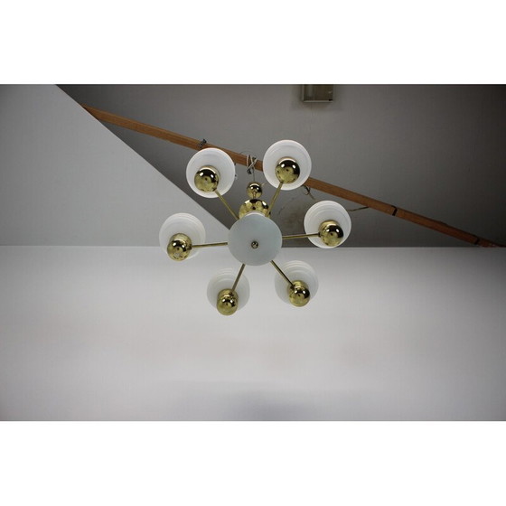 Image 1 of Vintage golden brass and metal chandelier by Kamenicky Senov, Czechoslovakia 1970