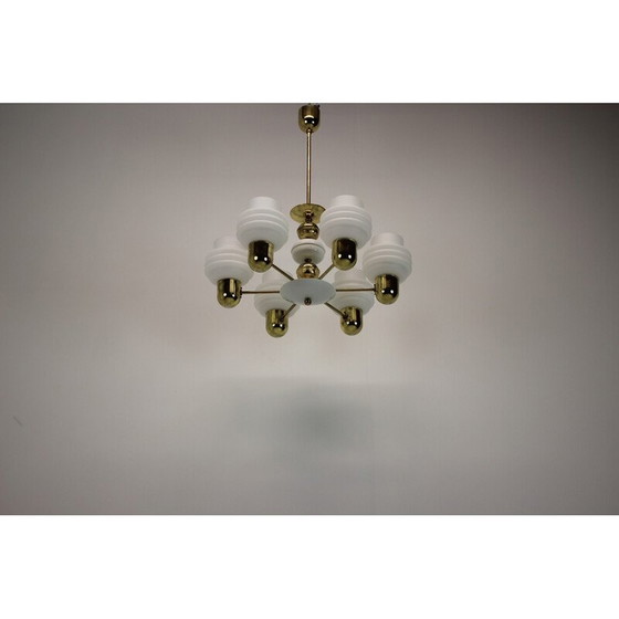 Image 1 of Vintage golden brass and metal chandelier by Kamenicky Senov, Czechoslovakia 1970