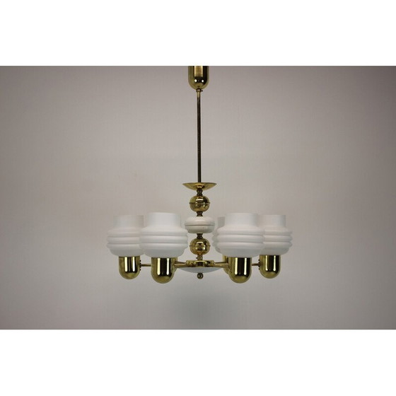 Image 1 of Vintage golden brass and metal chandelier by Kamenicky Senov, Czechoslovakia 1970