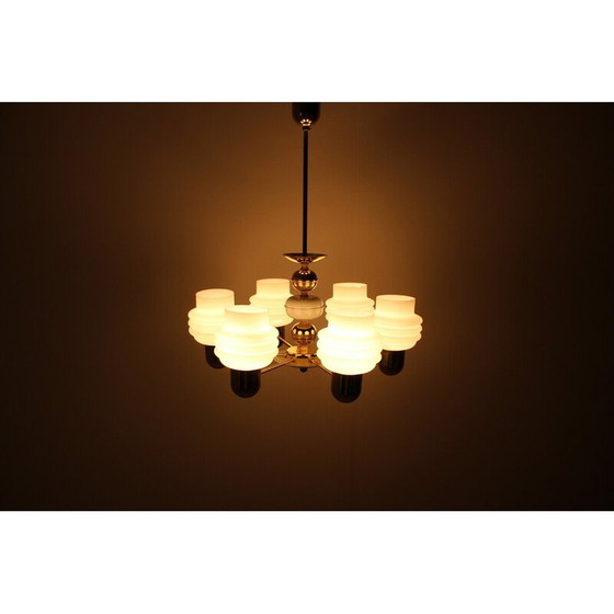 Image 1 of Vintage golden brass and metal chandelier by Kamenicky Senov, Czechoslovakia 1970