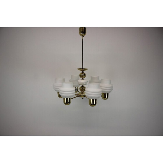 Image 1 of Vintage golden brass and metal chandelier by Kamenicky Senov, Czechoslovakia 1970