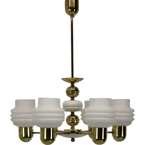 Image 1 of Vintage golden brass and metal chandelier by Kamenicky Senov, Czechoslovakia 1970