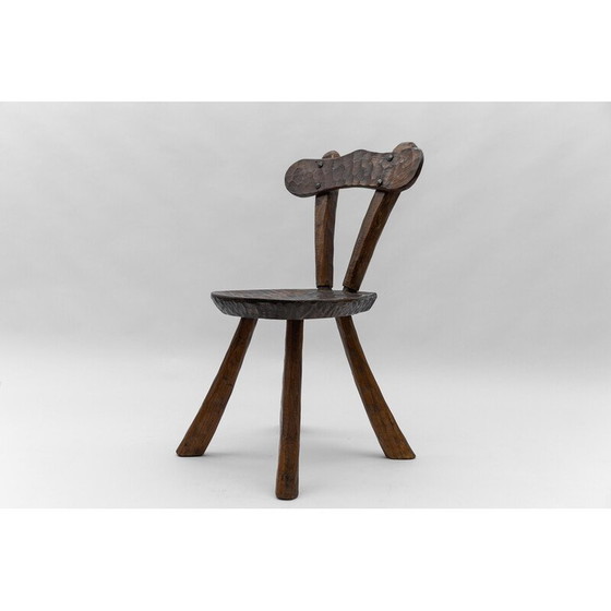 Image 1 of Vintage rustic provincial carved chair, France 1960