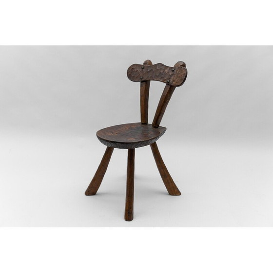 Image 1 of Vintage rustic provincial carved chair, France 1960