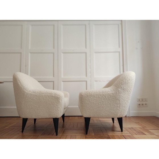Image 1 of Pair of vintage black wooden armchairs, France 1950
