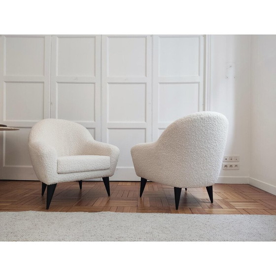 Image 1 of Pair of vintage black wooden armchairs, France 1950