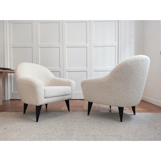 Image 1 of Pair of vintage black wooden armchairs, France 1950
