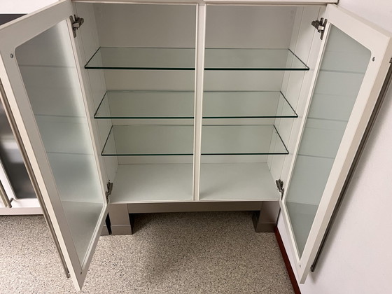 Image 1 of 2x Frosted Glass Display Case Or Serving Cabinet