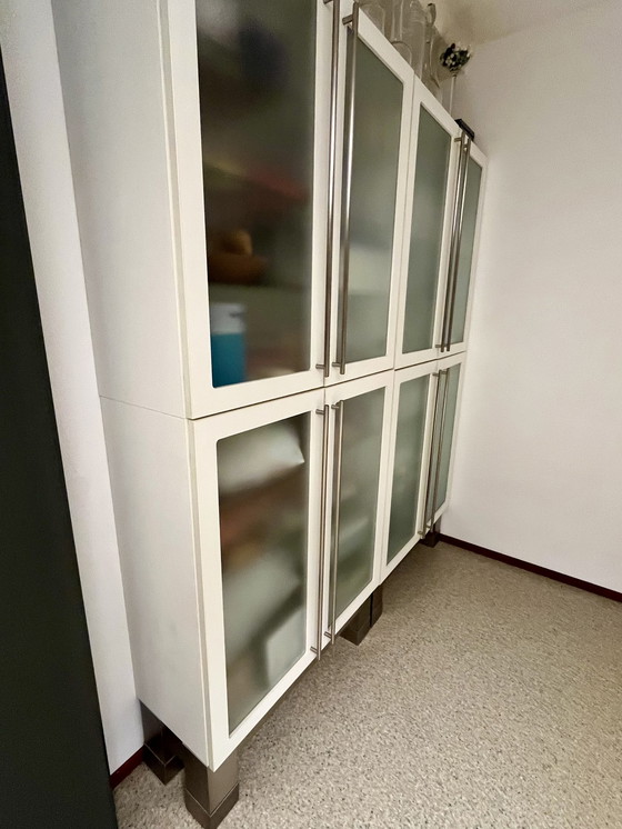 Image 1 of 2x Frosted Glass Display Case Or Serving Cabinet