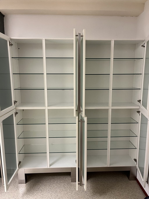 2x Frosted Glass Display Case Or Serving Cabinet