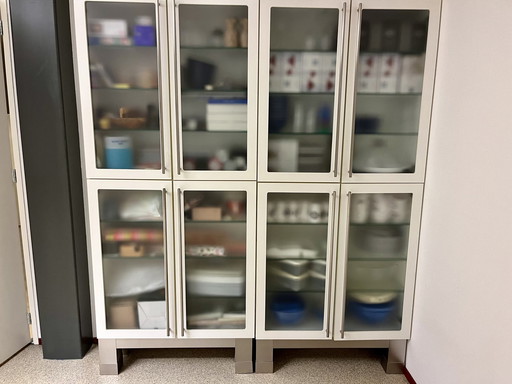 2x Frosted Glass Display Case Or Serving Cabinet