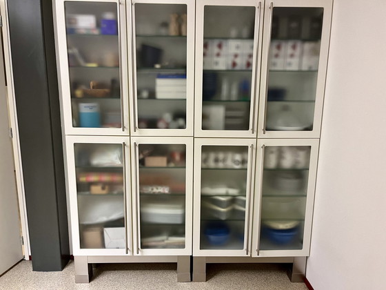 Image 1 of 2x Frosted Glass Display Case Or Serving Cabinet