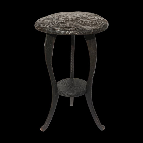 Image 1 of Japanese Hand Carved Floral Side Table/ Plant Stand, 1905