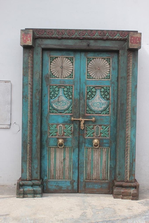 Original Blue Patina Indian Door 211X157X20Cm