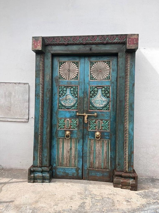 Original Blue Patina Indian Door 211X157X20Cm