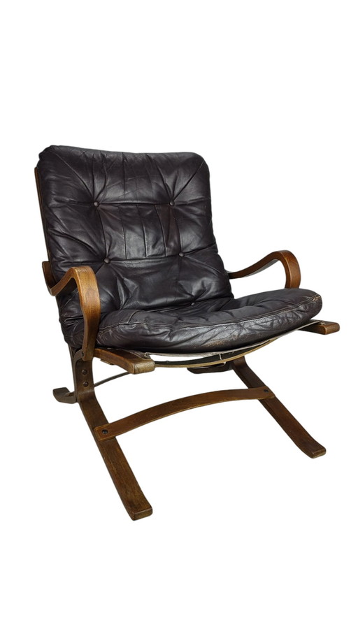 Vintage Scandinavian armchair - brown leather