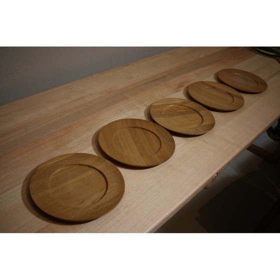 Image 1 of Set of 5 vintage solid oakwood plates by Ddmm, Denmark 1960