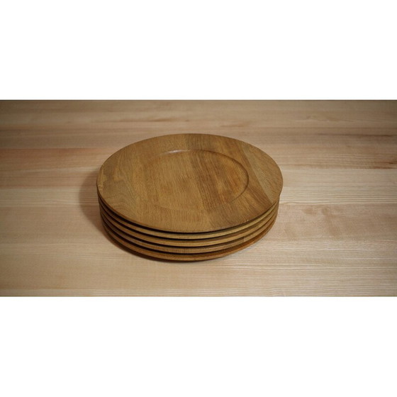 Image 1 of Set of 5 vintage solid oakwood plates by Ddmm, Denmark 1960