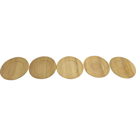 Image 1 of Set of 5 vintage solid oakwood plates by Ddmm, Denmark 1960