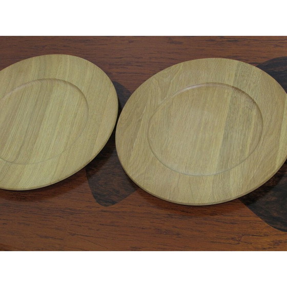 Image 1 of Set of 5 vintage solid oakwood plates by Ddmm, Denmark 1960
