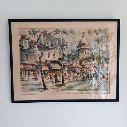 Marius Girard, Aquarelle, Parisian Chic Signed. 1960.