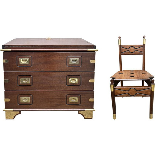 Cómoda marinera vintage de madera de acacia y latón, 1950