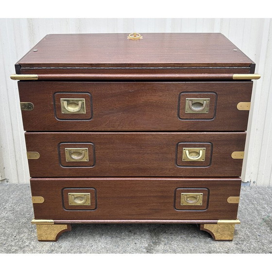 Image 1 of Vintage marine scriban chest of drawers in acacia wood and brass, 1950