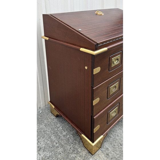 Image 1 of Vintage marine scriban chest of drawers in acacia wood and brass, 1950