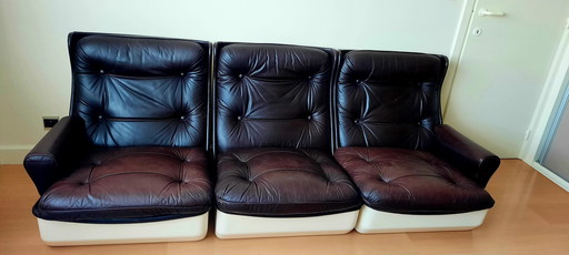 3-Seat Modular Brown Leather White Back 1970