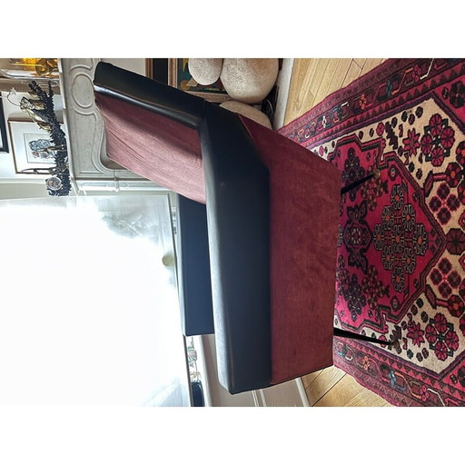 Vintage armchair in black leatherette and pink velvet, 1950s