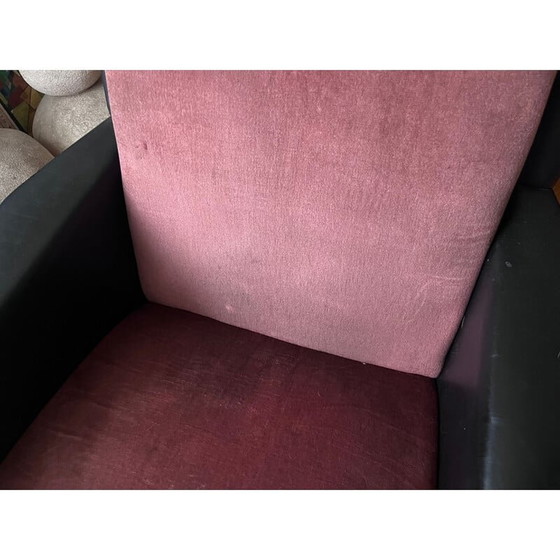 Image 1 of Vintage armchair in black leatherette and pink velvet, 1950s