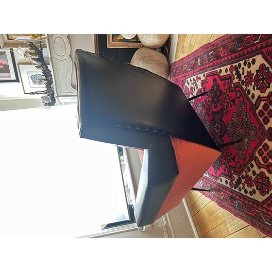 Image 1 of Vintage armchair in black leatherette and pink velvet, 1950s