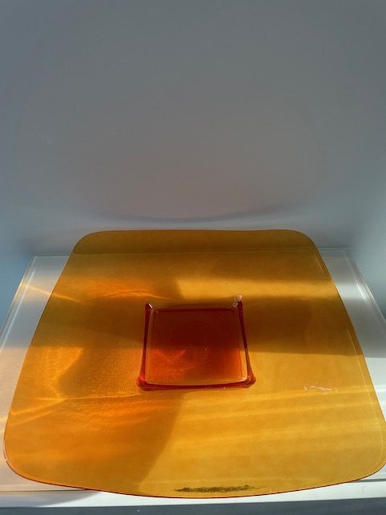 Image 1 of Large Square Orange Glass Bowl