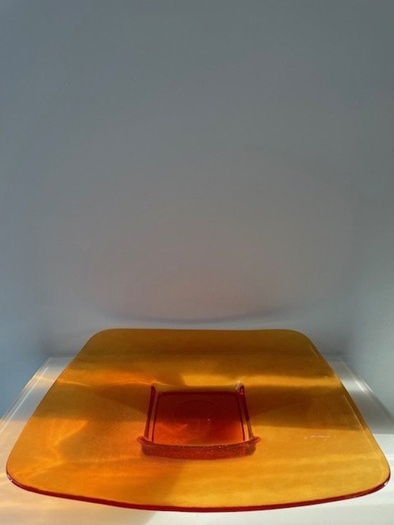 Image 1 of Large Square Orange Glass Bowl