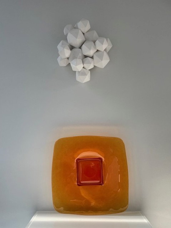 Image 1 of Large Square Orange Glass Bowl