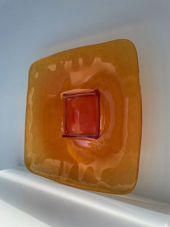 Image 1 of Large Square Orange Glass Bowl