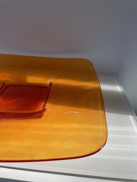 Image 1 of Large Square Orange Glass Bowl