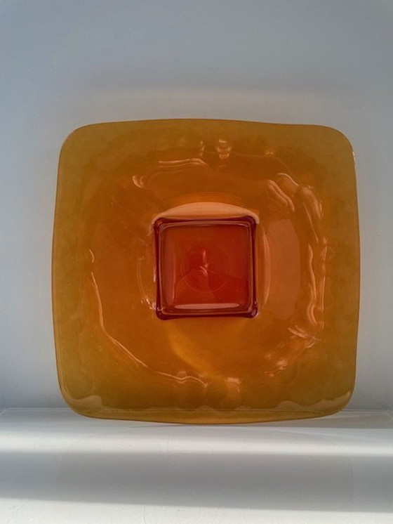 Image 1 of Large Square Orange Glass Bowl