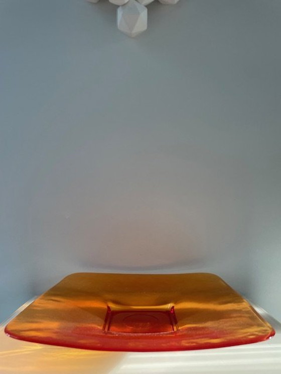 Image 1 of Large Square Orange Glass Bowl