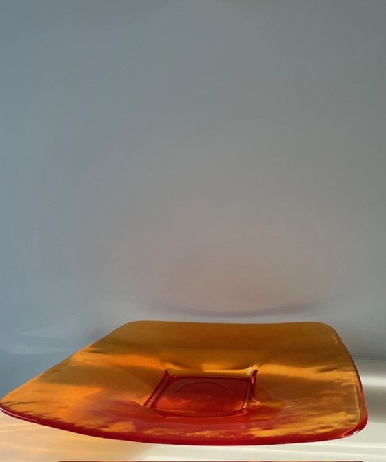 Image 1 of Large Square Orange Glass Bowl