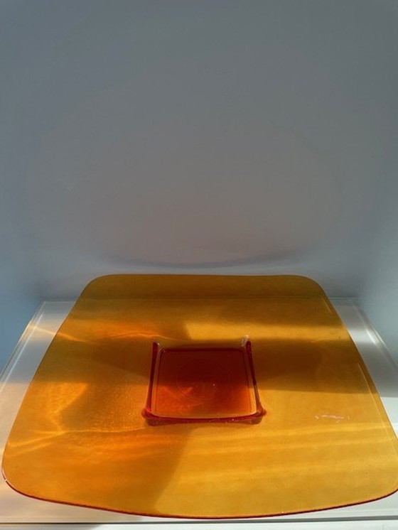 Image 1 of Large Square Orange Glass Bowl