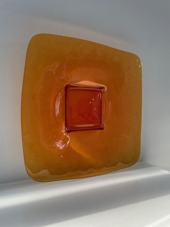 Image 1 of Large Square Orange Glass Bowl