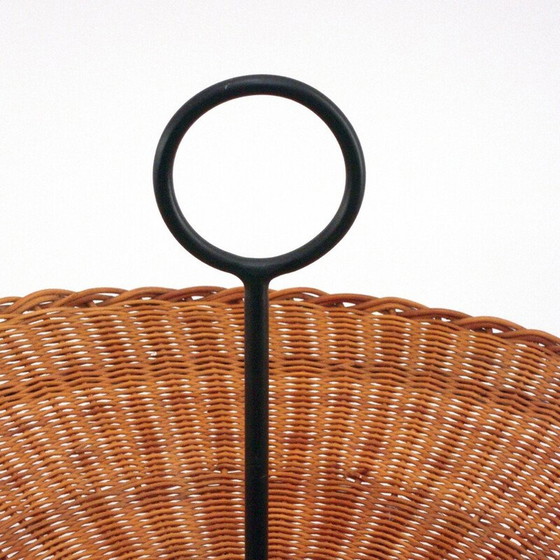 Image 1 of Vintage wicker and black lacquered brass magazine rack, 1960