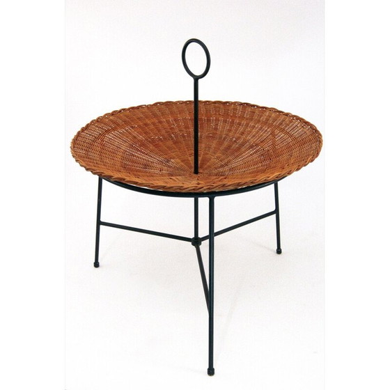 Image 1 of Vintage wicker and black lacquered brass magazine rack, 1960